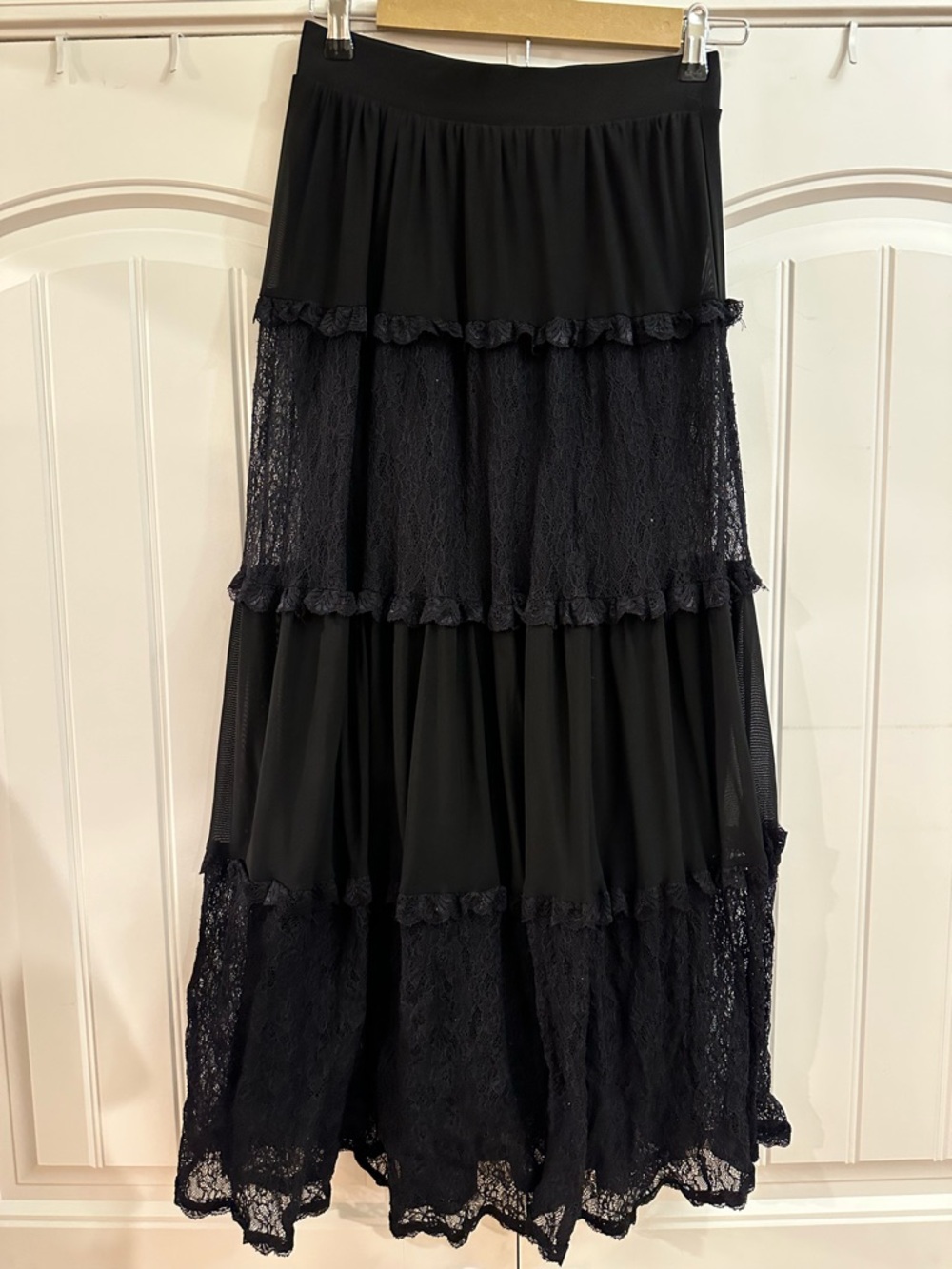 Black Lace Tiered Maxi Skirt